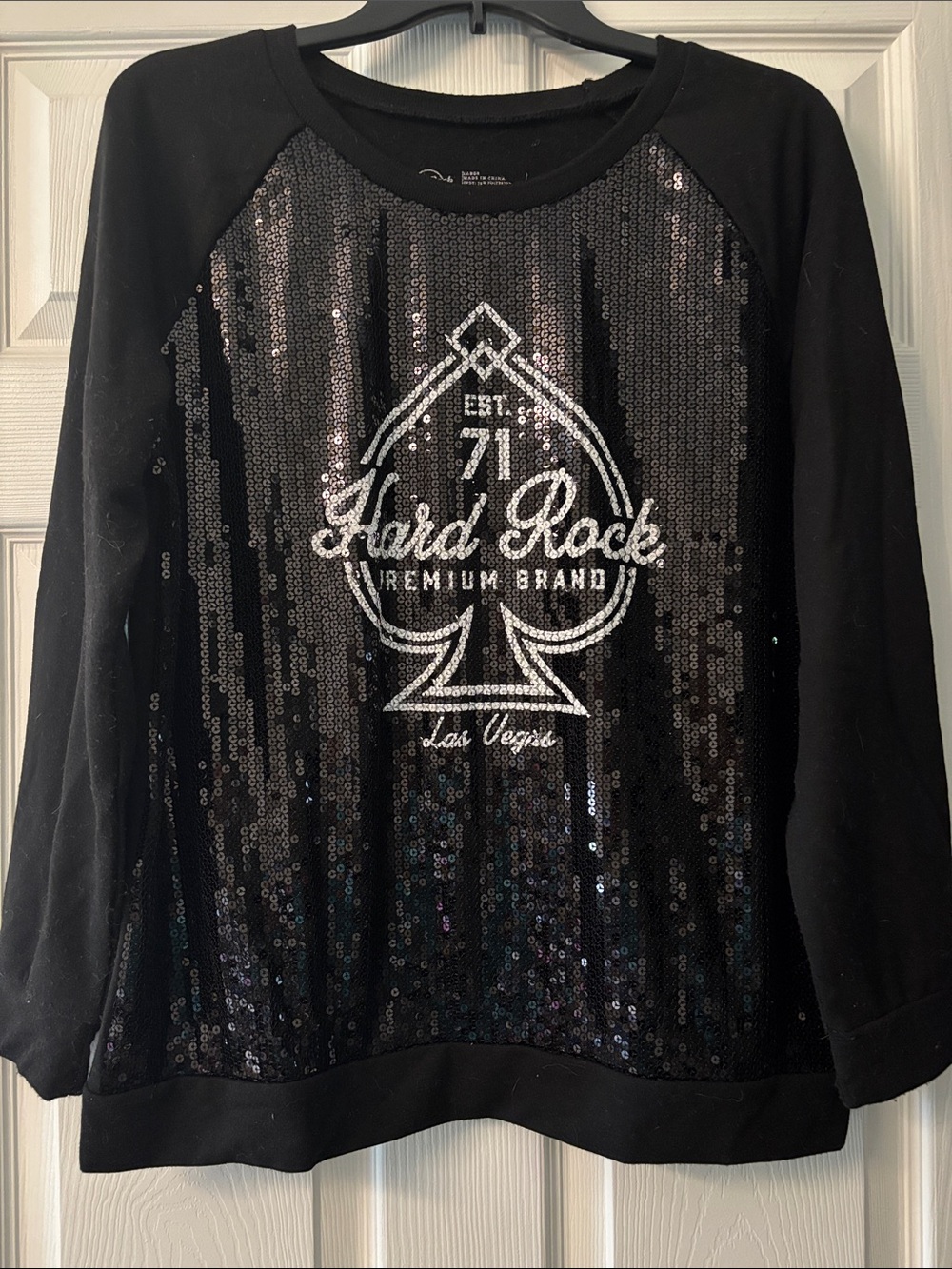 Hard Rock Cafe Las Vegas Black Sequin Crewneck Top